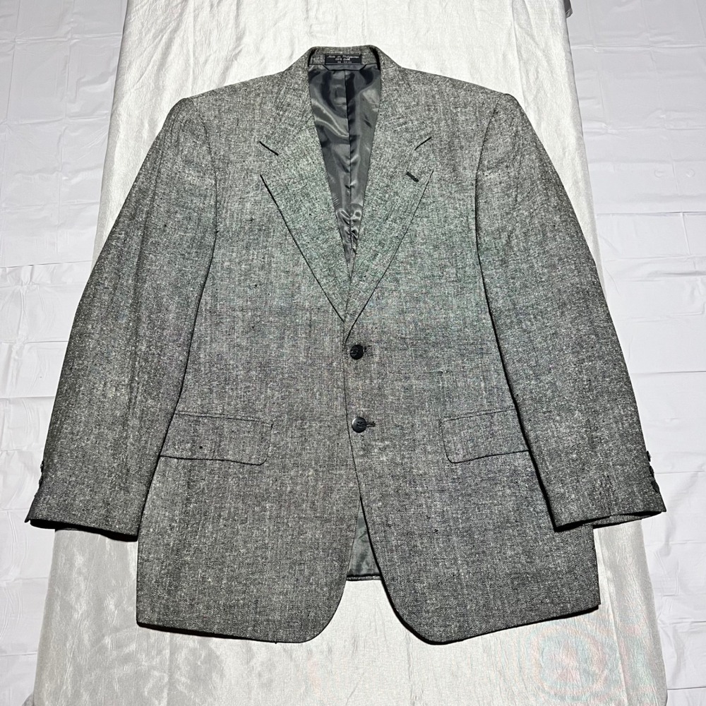 Bert Pulitzer Mens 40R Silk Blazer Sport Coat Grey Salt and Pepper Tweed Look